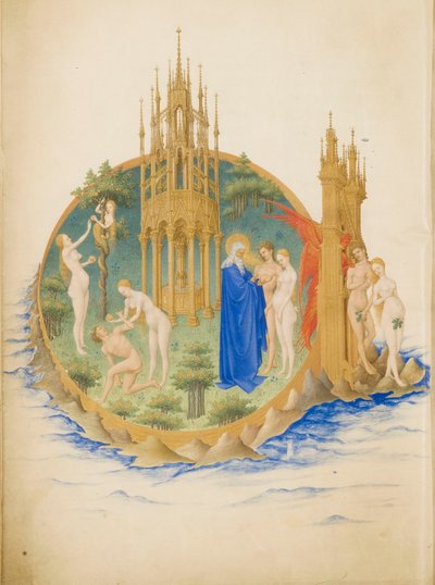 Très Riches Heures du Duc de Berry Folio 25, verso: The Garden of Eden by Limbourg Brothers